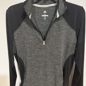 Adidas Black and Gray Striped Golf Quarter-Zip Pullover